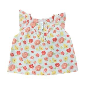 Janie and Jack Floral Flutter Sleeve Top in Coral, Yellow & White